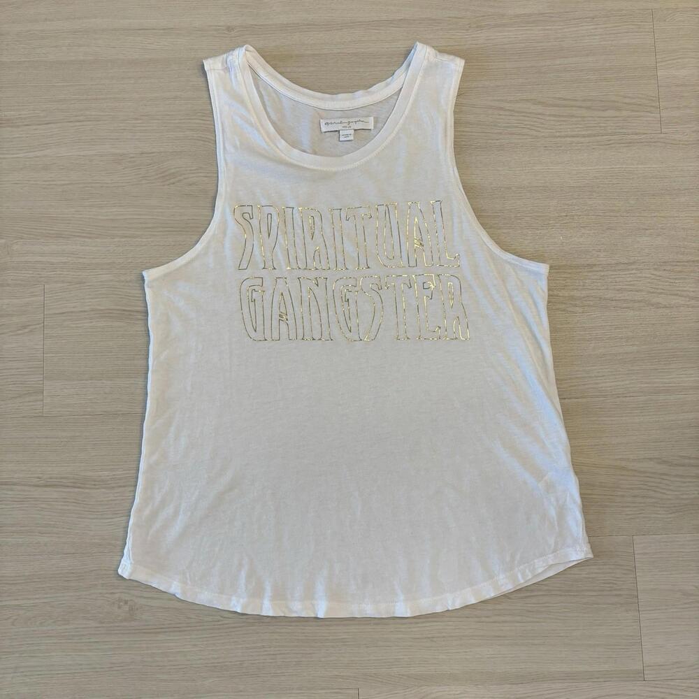 Spiritual Gangster White Tank Top Size Medium USA Yoga Pilates Gym Workout